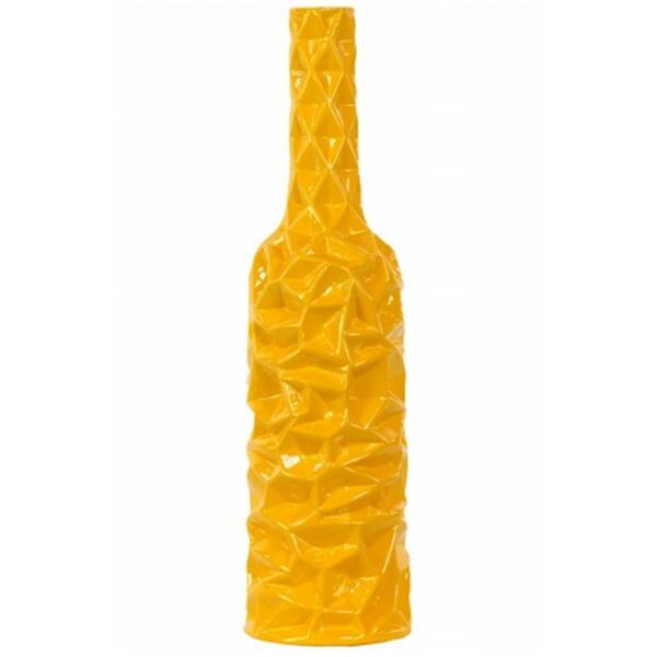 Urban Trends Collection Ceramic Round Bottle Vase With Wrinkled Sides- Large - Yellow 24444